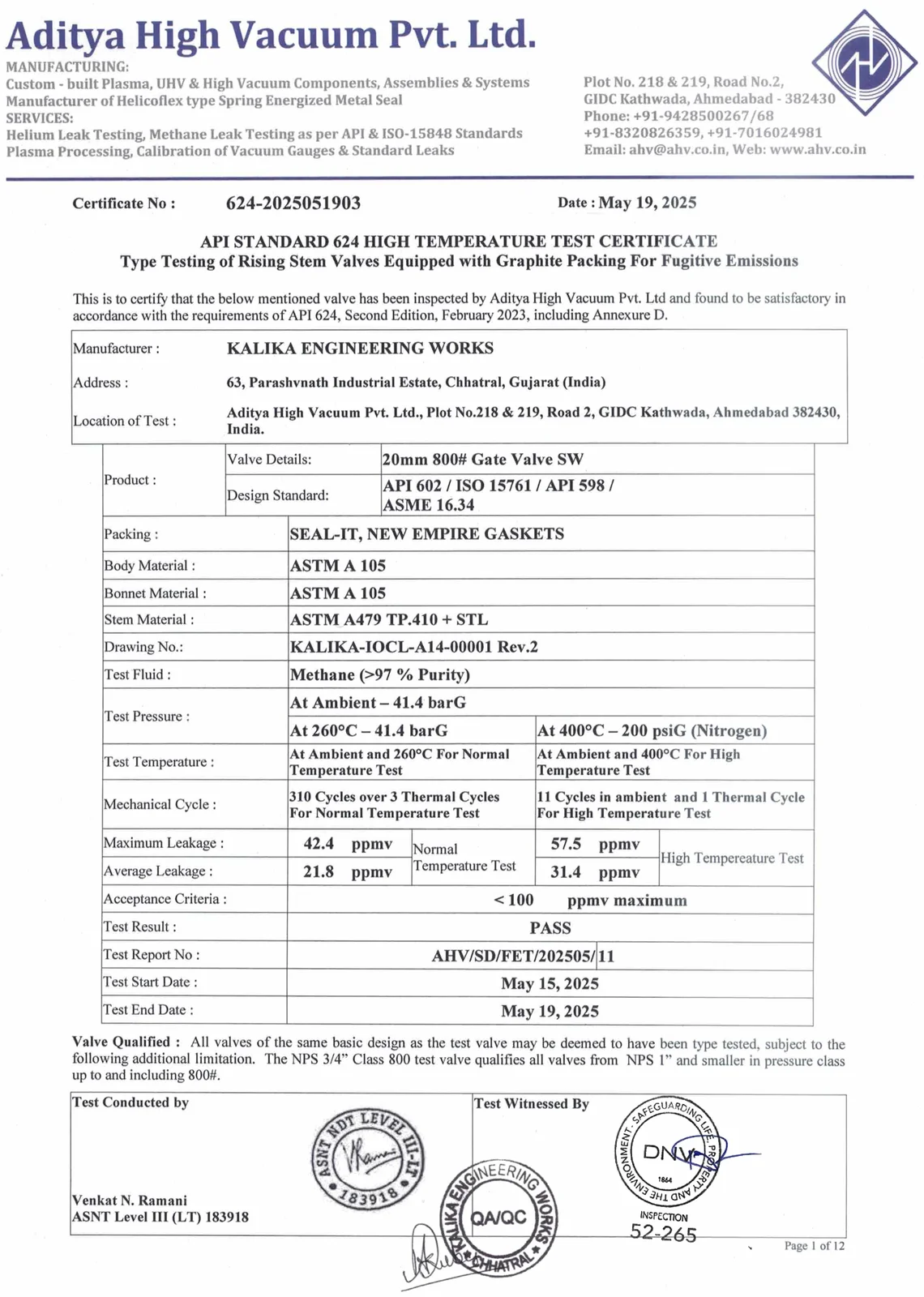 API Standard 624 High Temperature Test Certificate 20mm 800 Gate Valve SW