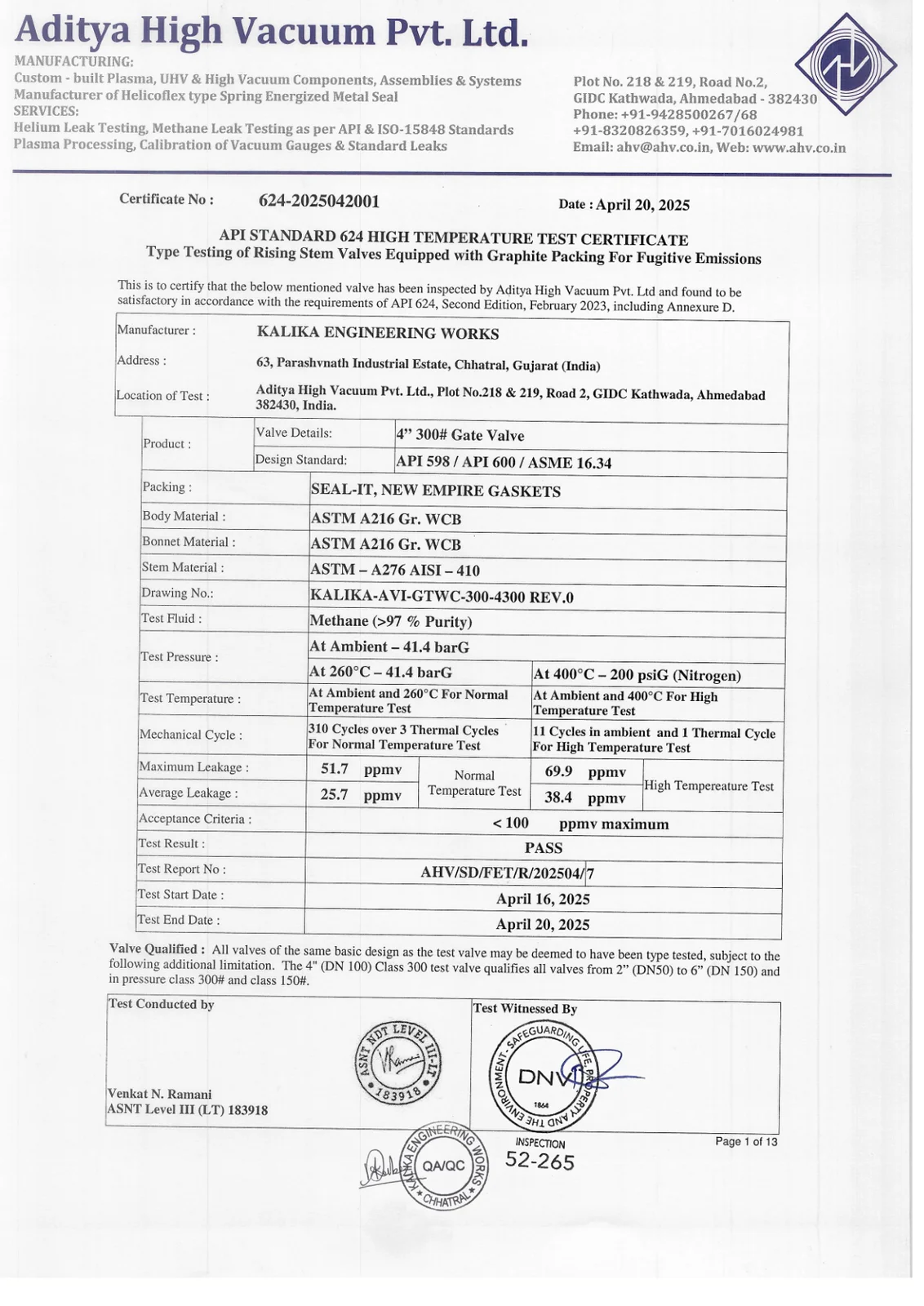 API Standard 624 High Temperature Test Certificate 4 inch 300 Gate Valve