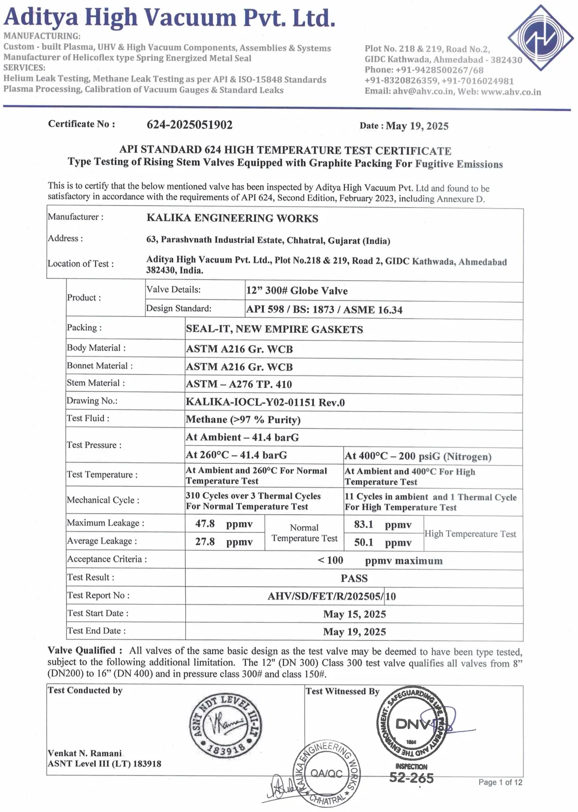 API Standard 624 High Temperature Test Certificate 12 inch 300 Globe Valve