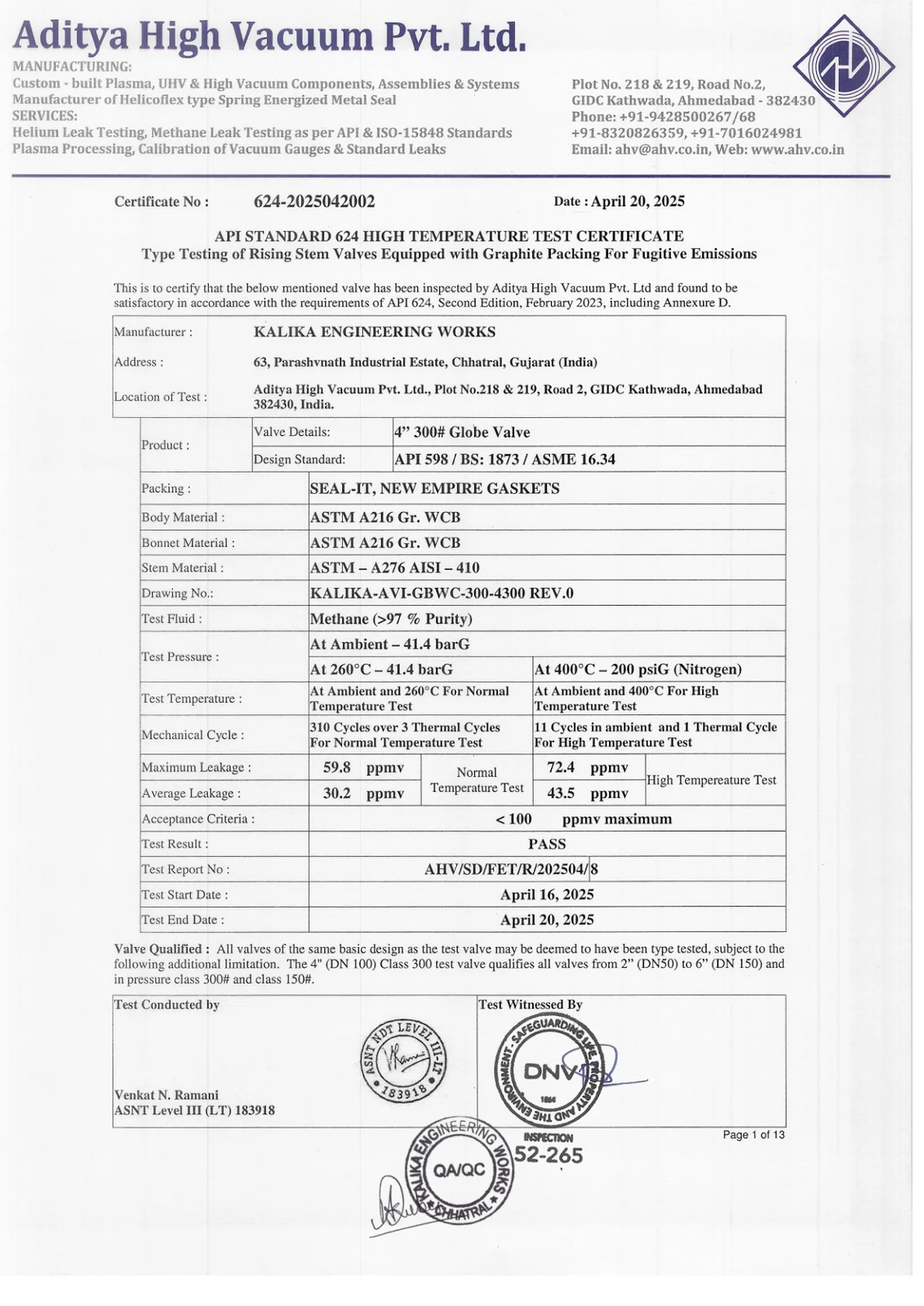 API Standard 624 High Temperature Test Certificate 4 inch 300 Globe Valve